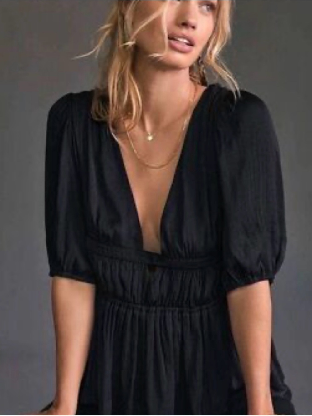 Brand New Anthropology Dolan Black Deep V-Neck Top, Black, size medium